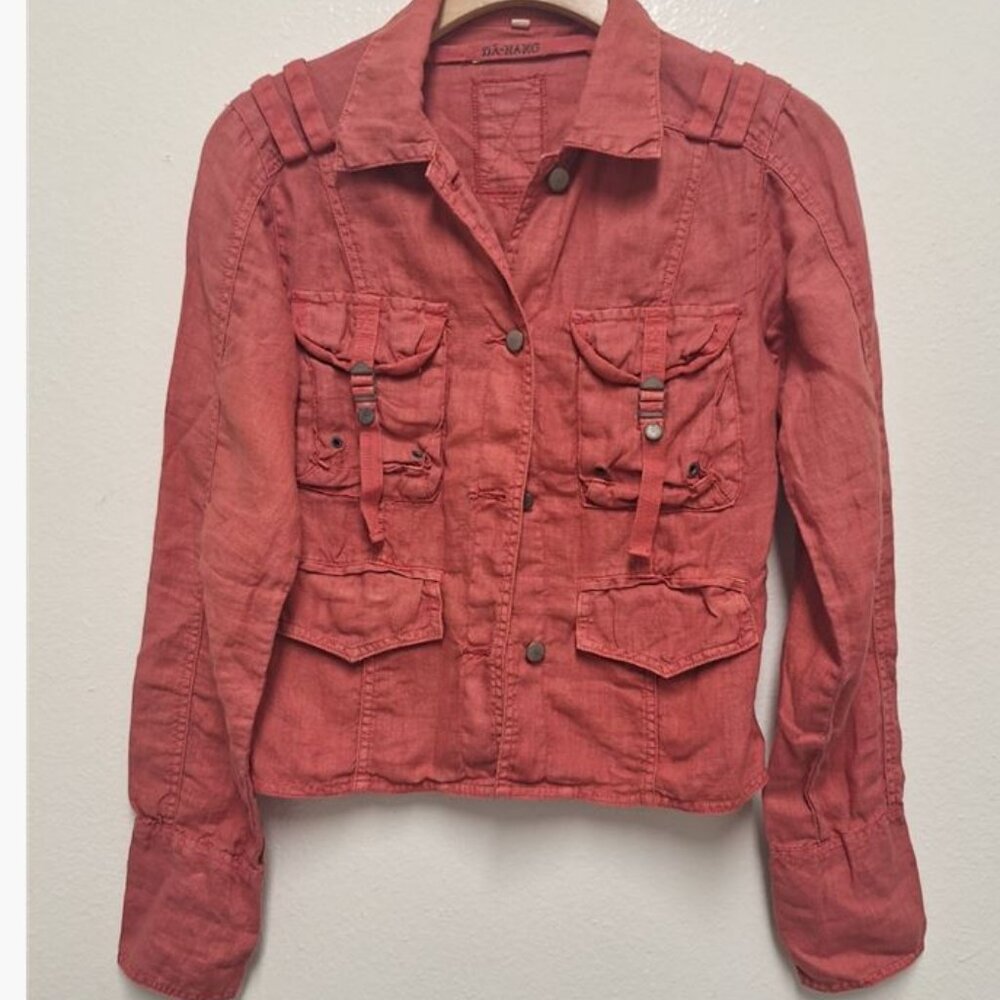 Vintage Da-Nang Linen  Utility Jacket  Size XS- Coral